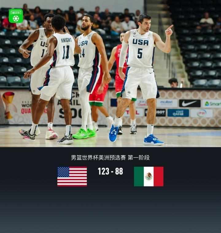  美国男篮123-88狂胜墨西哥男篮，罗迪20分，布兰登-奈特18+9 新闻